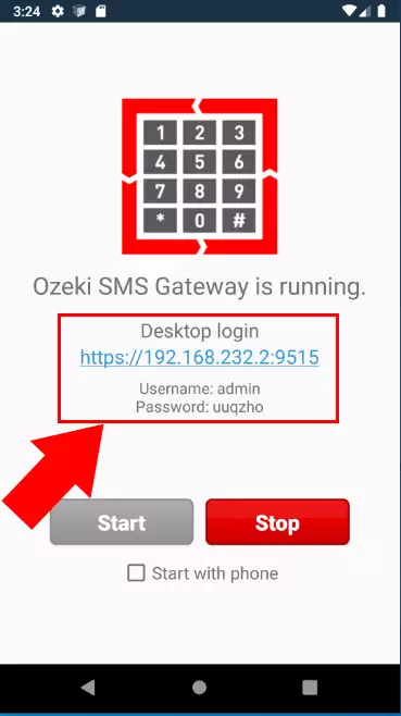 ozeki android smpp gateway home screen