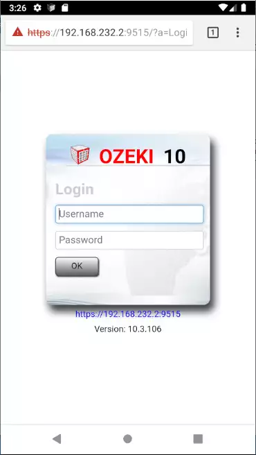 ozeki android smpp gateway login screen