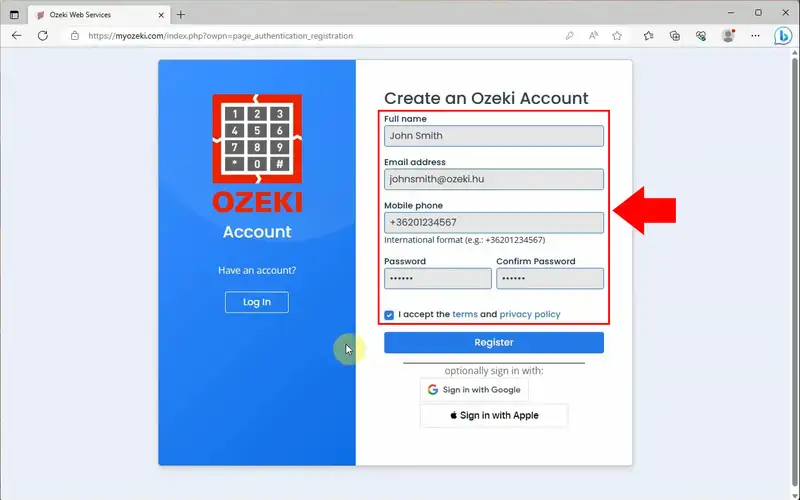 fill account information