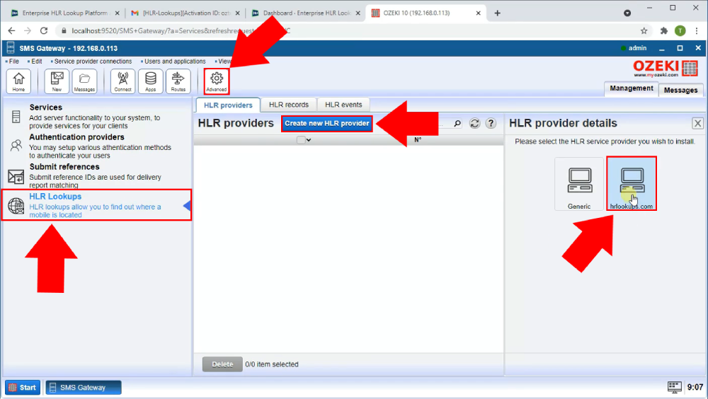 create new hlr lookup provider in ozeki sms gateway