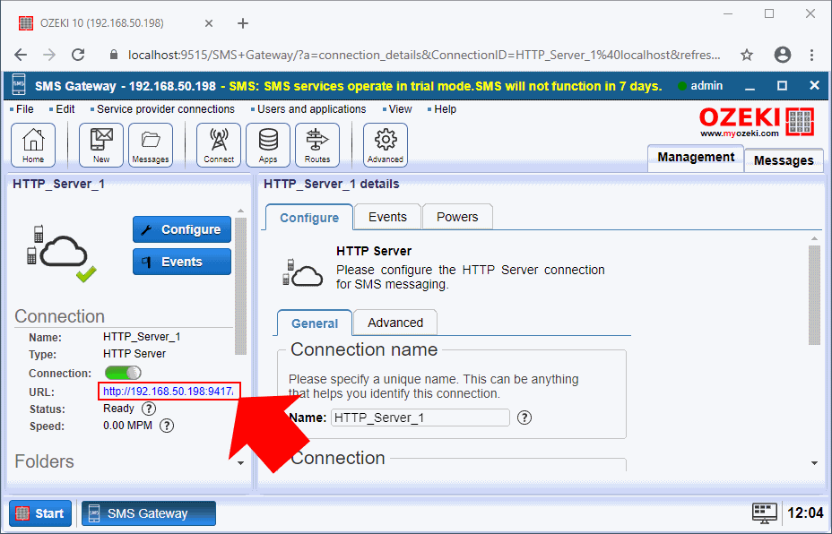 open the html form of the connection